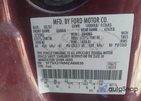 2008 Ford F-350 Fx4/Lariat/Xl/Xlt из США, поврежденный, VIN 1FTSX31R88EA66636